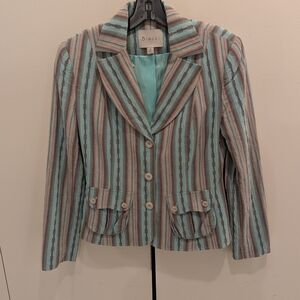 Biacci Women's Striped Blazer - Teal and Brown Sz 4 EUC
